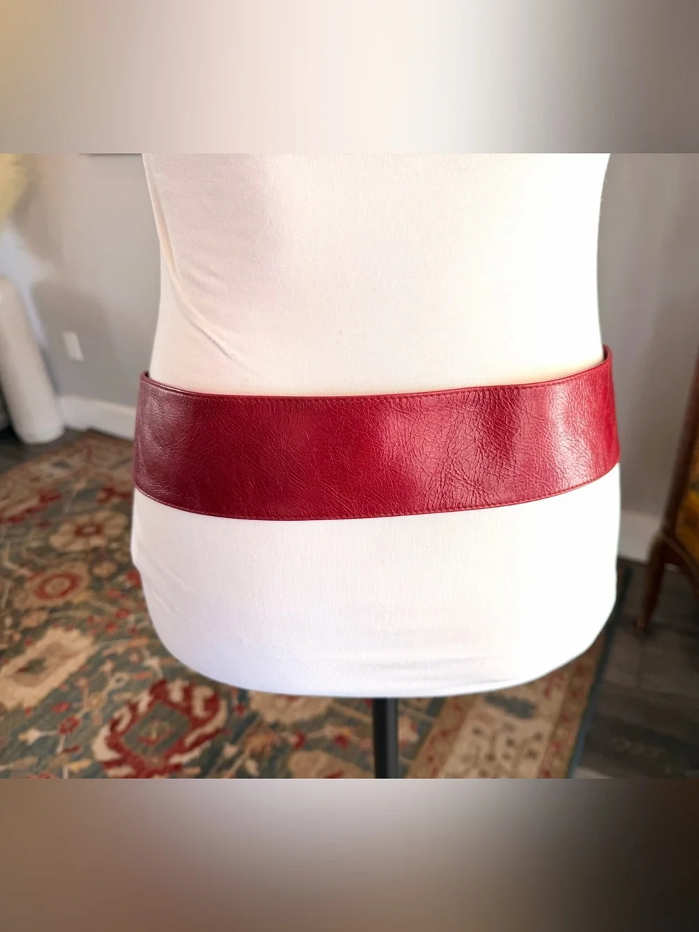 HOBO Red Leather Belt with Round Brass-Tone Buckle